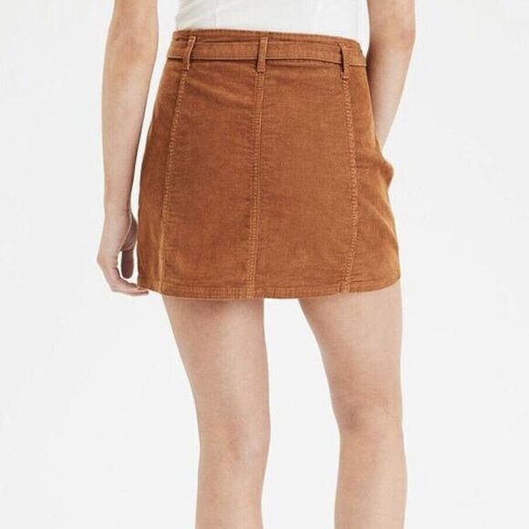 American Eagle Hi-Rise A-Line Skirt Corduroy Tie Waist Stretch Brown Size 6 - Picture 3 of 11
